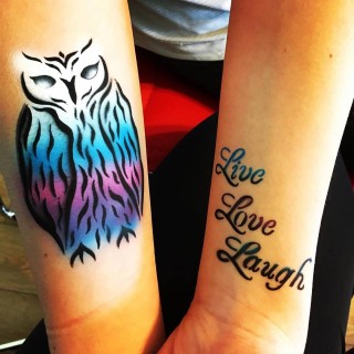 owl and live love laugh airbrush tattoo